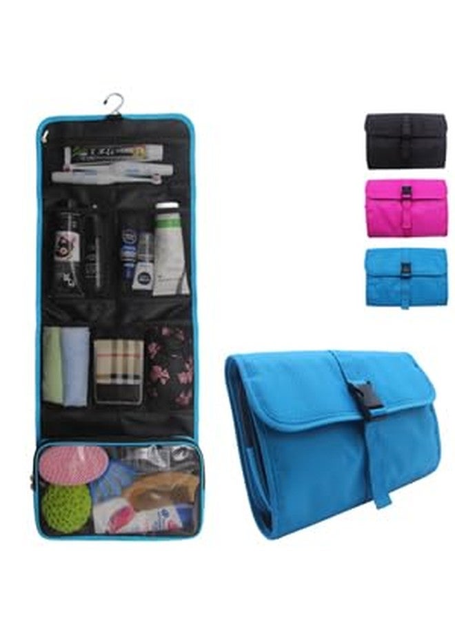 CONNECTWIDE Makeup Organizer Cosmetic Travel Bag, Hanging Toiletry Bag Bathroom Wall Hanging Storage Multipurpose Fordable Wall Hanging Dressing Kit Makeup Organizer (Blue) - Image 3